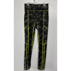 ALL ACCESS Womens High Waist Leggings size S Green Light Neon Stitching Camo